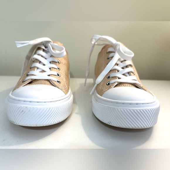 STUART WEITZMAN Ollie Sneakers Woven Raffia Lace Up Shoes Low Top Straw Natural - Picture 10 of 14